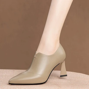 Размер 33-43, Женская обувь на каблуках из натуральной коровьей кожи, обувь для важных случаев, обувь для вечеринок, Модные однотонные туфли на высоком каблуке