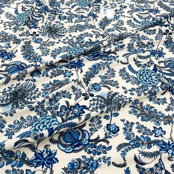 Осенняя ткань из полиэстера с синим цветочным принтом для одежды Модная одежда Ткань для рубашки своими руками для платья Материал для шитья во дворе