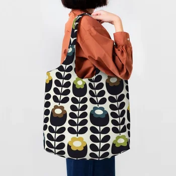 Скандинавские цветы, Orla Kiely, сумки для продуктовых покупок, женская холщовая сумка для покупок через плечо, большая вместительная сумка для фотографий.