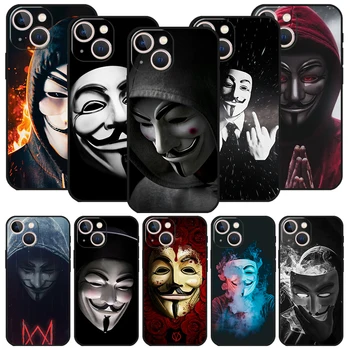Anonymous V for Vendetta Mask Черный Чехол для Телефона Apple iPhone 14 12 13 Mini 11 Pro Max XR 7 8 + SE 2020 XS 6 6s Plus 5 5s Sili