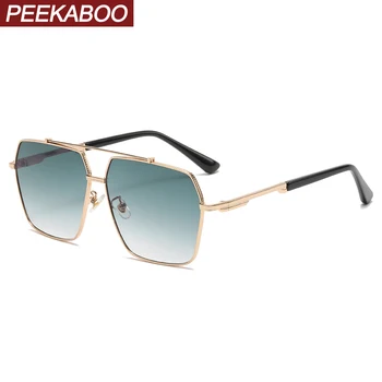 Peekaboo металлические солнцезащитные очки в большой оправе для мужчин с двойным мостом мужские квадратные солнцезащитные очки для женщин мода унисекс коричневый зеленый uv400