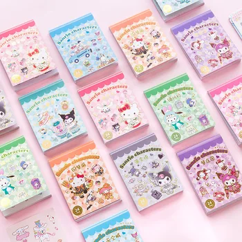 24 листа Sanrio Наклейки Книга Hello Kitty Cinnamoroll Kuromi Детская мини наклейка Декоративная Ручная учетная запись Ноутбук Канцелярские наклейки