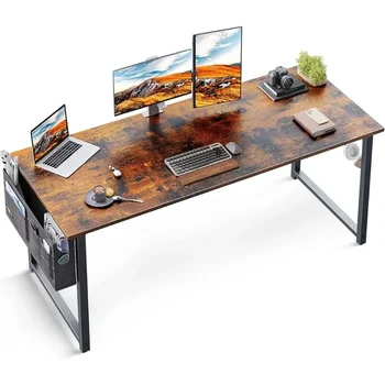 63-дюймовый сверхбольшой компьютерный письменный стол для игр, прочный домашний офисный стол, рабочий стол с сумкой для хранения и крючком для наушников
