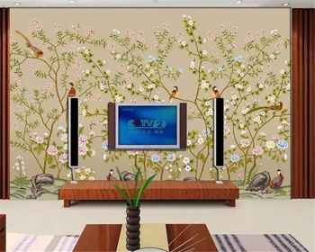 Пользовательские обои 3d фрески ручки цветы и птицы фон стены свежие обои гостиная спальня ресторан обои отеля