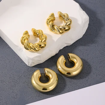 Две пары классических и минималистичных золотых сережек из нержавеющей стали, простые и модные, универсальные аксессуары для сережек