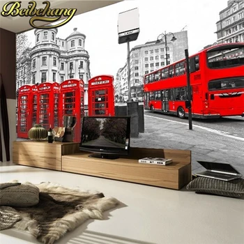 beibehang Custom 3d mural винтажный красный автобус автомобиль ностальгические британские обои для спальни ТВ 3d фотообои для гостиной