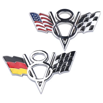 3D Металлическая Эмблема V8, Значок американского Гоночного флага Германии, Наклейка для украшения кузова автомобиля, Наклейка на заднее багажное отделение, Наклейка на Боковое крыло, Автоаксессуары