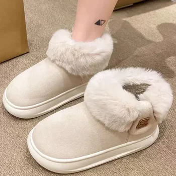 2023 Зимние модные женские ботинки с круглым носком, плюшевые элегантные женские ботинки на плоской подошве, замшевые зимние ботинки Zapatos De Mujer