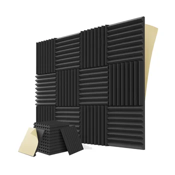 12 шт. самоклеящихся акустических панелей, звукоизоляционные пенопластовые панели размером 1x12x12 дюймов, для музыкальной студии, игровой комнаты, спальни (черный)