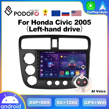 Podofo Android Без DVD 2Din Авторадио Для Honda Civic 2005 GPS Навигация Автомобильный Мультимедийный Видеоплеер BT Carplay Головное Устройство