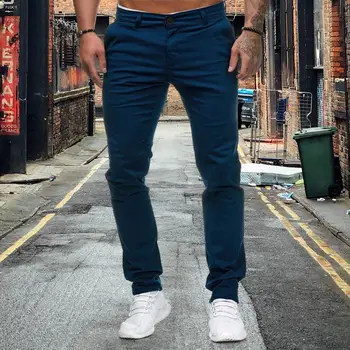 Мужские длинные брюки, приталенные до середины талии, мужские брюки-карандаш, дышащие, мягкие, длиной до щиколоток, с тонкими карманами для повседневного стиля средней длины.