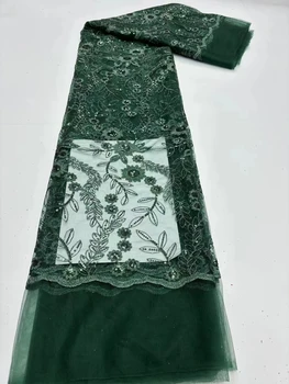 Африканские кружевные сетчатые ткани с пайетками, французские кружевные ткани с пайетками, 2024, высокое качество, 5 ярдов для вечернего платья в нигерийском стиле JF