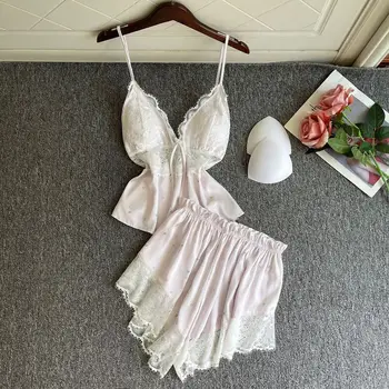 Летний женский пижамный комплект без рукавов, пижамы с цветочным принтом, ночное белье, сексуальная кружевная пижама в стиле пэчворк, свободная домашняя одежда