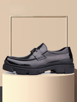 Новая мужская деловая и повседневная обувь на толстой подошве из натуральной кожи, пуловеры с круглым носком, обувь Lefu для ног