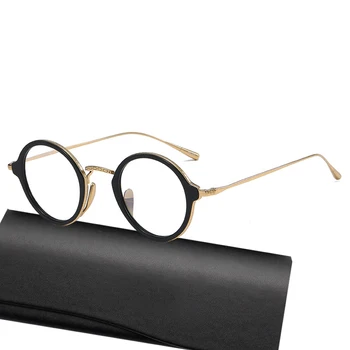 Винтажная Титановая оправа для оптических очков, Мужские Ретро Круглые очки по рецепту, Женские Классические очки Японского люксового бренда