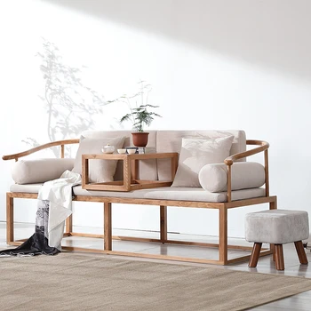 Индивидуальный Новый Китайский Комбинированный диван из массива дерева Hotel Zen Для трех Человек, Полностью Из массива Дерева, Современная китайская мебель для гостиной