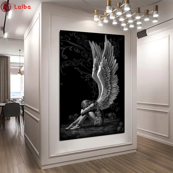 Diy алмазная живопись Черно-белое искусство, ангелы и демоны картина стразы вышивка алмазная мозаика 5d вышивка крестом декор