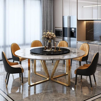 Круглый Роскошный обеденный стол для маленькой квартиры в итальянском стиле, Современная металлическая Яркая поверхность, Мебель Mesa Lateral Para Sala