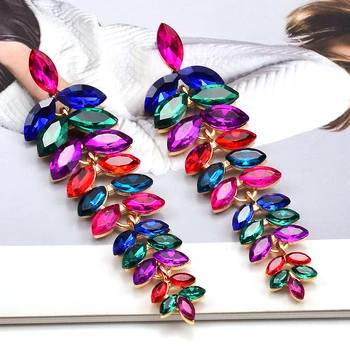 Модные Корейские Красочные серьги-капли со стразами для женщин, роскошные Блестящие серьги-капли с кристаллами, Оптовая Продажа свадебных украшений