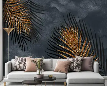papel de parede Современная легкая роскошь абстрактные золотые тропические растения премиум серый фон настенная роспись 3D обои домашний декор