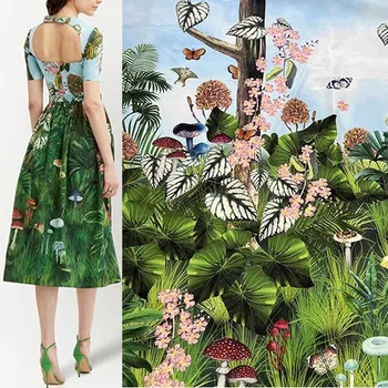 В Европе и Америке Модная полиэфирная ткань с принтом растений и бабочек для женщин, пальто ручной работы, ткань для шитья своими руками