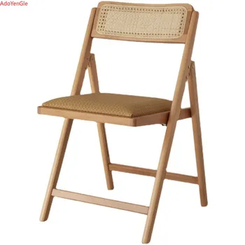 Винтажный складной ротанговый стул из массива дерева, складная обеденная спинка, складной стул, бытовой штабелируемый обеденный стол, стулья, табурет