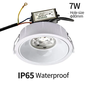 IP65 водонепроницаемый светильник Влагостойкий встроенный светодиодный светильник с защитой от запотевания Кухня ванная комната потолочный светильник для ванной комнаты DC12V, AC220V, 7 Вт
