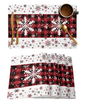 Рождественский коврик в клетку со снежинками, Рождественский декор для кухонного обеденного стола, салфетка для столовых приборов, свадебный декор, салфетка для стола
