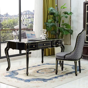 Европейский письменный стол из массива дерева, сочетание американского легкого роскошного стола и стула, бытовой письменный стол с тремя выдвижными ящиками для хранения compu