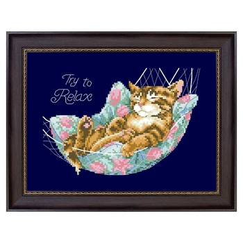 Попробуйте расслабиться вышивка крестиком animal cat sleep 18ct 14ct 11ct темно-синяя хлопчатобумажная нить вышивка своими руками рукоделие ручной работы
