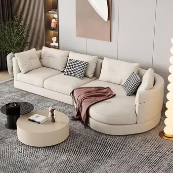 Тканевый уголок с изогнутым скандинавским диваном, современная светлая Роскошная дизайнерская гостиная, L-образный диван, мебель для гостиной, мебель для дома