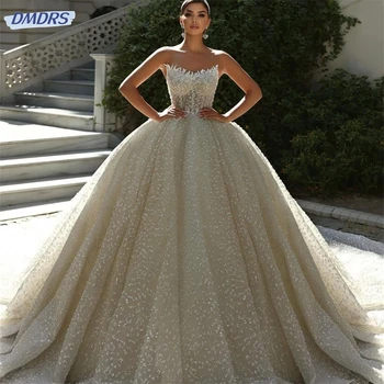 Сексуальное Свадебное платье Возлюбленной 2024 Элегантное Бальное платье из бисера, Классическое Свадебное платье в пол без рукавов, Vestidos De Novia