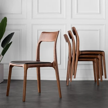 Простые обеденные стулья из массива дерева в скандинавском стиле, обеденный стул для небольшой квартиры, стул для столовой из белого ясеня со спинкой из искусственной кожи