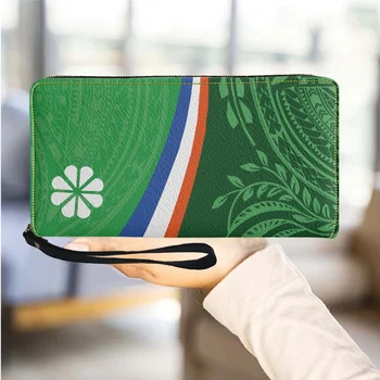 Зеленый женский кошелек с флагом Маршалловых островов Кваджалейн, многофункциональный женский кошелек из искусственной кожи на молнии, длинный клатч для кредитных карт