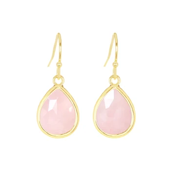 Серьги-каплевидки с розовым кварцем причудливой огранки, серьги с драгоценными камнями для женщин