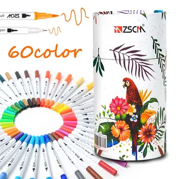 Маркеры-кисти ZSCM Duo Tip 60 цветов, раскраски для взрослых, Цветные ручки для рисования, маркеры на водной основе, принадлежности для рисования эскизов