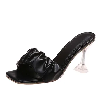 Стильные женские плиссированные тапочки на высоком каблуке, легкая нескользящая пляжная обувь для активного отдыха