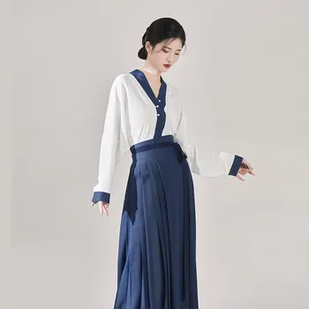 Оригинальное платье Hanfu с вышивкой на рукавах Song Aircraft, топ с веером, юбка Hanfu, повседневный костюм Hanfu