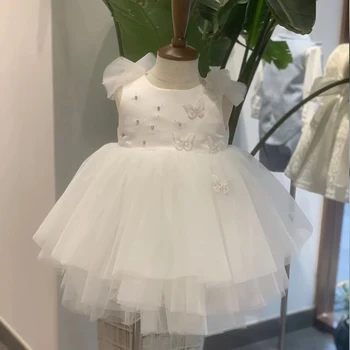 Ivory O-Neck Flower Girl Dresses 2022 New Baby Christmas Puff Party Prom Gowns Children Bead Birthday Dress платье для девочки