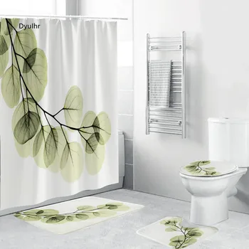 Аксессуары для ванной комнаты современный минималистичный зеленый лист ветви занавески для душа нескользящий ковер подушка для сиденья унитаза комплект для ванной комнаты DyuIhr