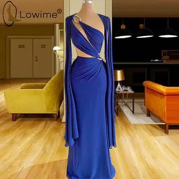 Вечерние платья Русалки Дубайского Королевского синего цвета, Простые Халаты с рюшами на одно плечо, Вечернее платье 2020