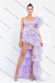 Фиолетовое тюлевое женское платье для выпускного вечера, корсет, прозрачные свадебные платья, сексуальное платье для выпускного вечера с разрезом сбоку, без рукавов, милая, сшитое на заказ