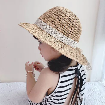 Пляжная летняя модная кружевная кепка с лепестковыми полями, шляпы-ведра, Соломенная тканая шляпа для защиты от солнца