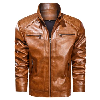 Весенне-осенние куртки для мужчин, повседневные пальто из искусственной кожи, винтажное мотоциклетное мужское байкерское пальто-бомбер из искусственной кожи, фирменная новинка одежды