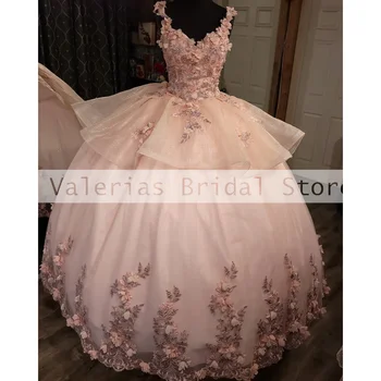 Новое Розовое Пышное Платье, Бальное Платье, Сладкие 16 Платьев, Аппликации, Бусины, Оборки, Вечерние Платья, Vestidos De 15 Quinceañera