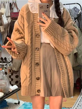 2023 Осень-зима, японский стиль, ленивый Винтажный молочный кардиган, однотонный свитер, вязаное пальто, Женская Свободная верхняя одежда, Топ моды