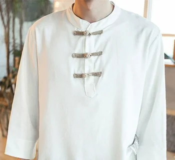 Мужской костюм Тан Традиционная китайская одежда Футболки Hanfu, блузка Кунг-фу, японская льняная футболка Cheongsam, Восточноазиатская одежда