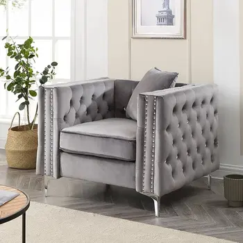 Одноместный диван в гостиной из ткани кантри в американском стиле, светло-серый диван-кресло