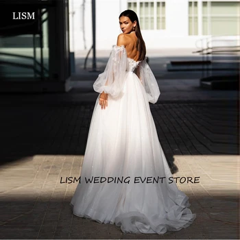 LISM Свадебные платья из тюля с блестками трапециевидной формы, Пышные Свадебные платья в стиле Кантри с длинными рукавами, Vestido de noiva
