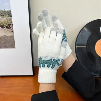 Ветрозащитные Холодостойкие Вязаные перчатки Повседневный сенсорный экран Милые Мультяшные перчатки на все пальцы Толстые Короткие Варежки Зима